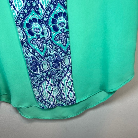 Pink Owl Women's Sleeveless Blouse Shirt Aqua Blue Split Neck Lightweight Medium - Picture 9 of 10